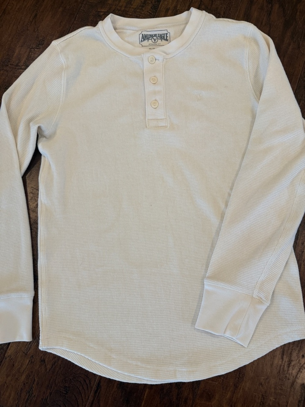 American Eagle Cream Waffle Henley Pullover